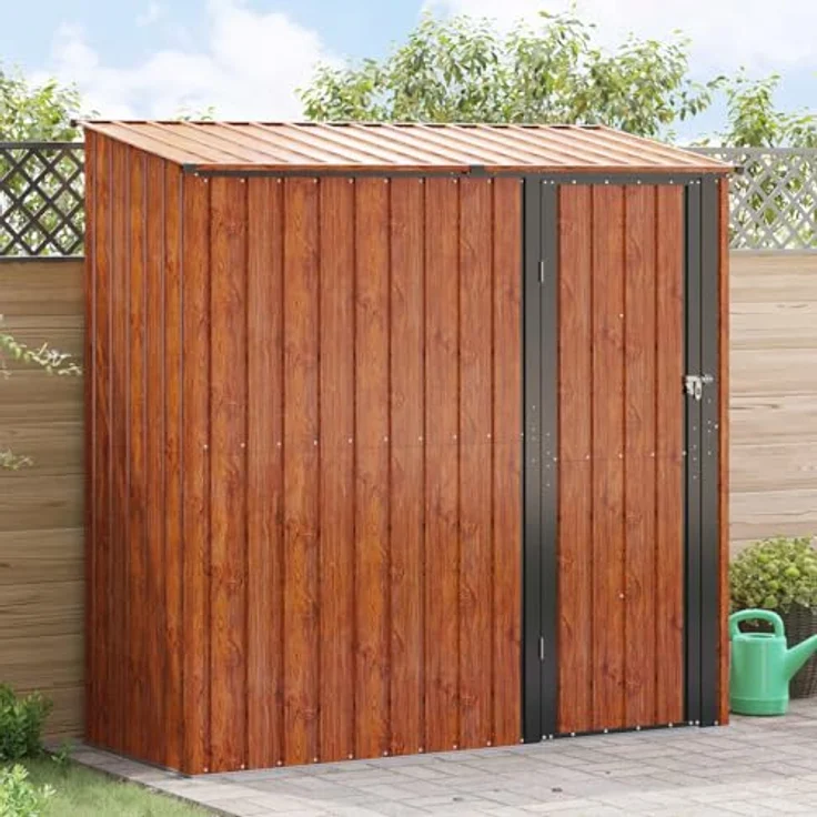 vidaXL Gartenhütte Braun, Metall Garten- und Terrassen-Speicher, wetterfest, 203 x 85,5 x 200 cm, viel Platz für Werkzeuge – Bild 2