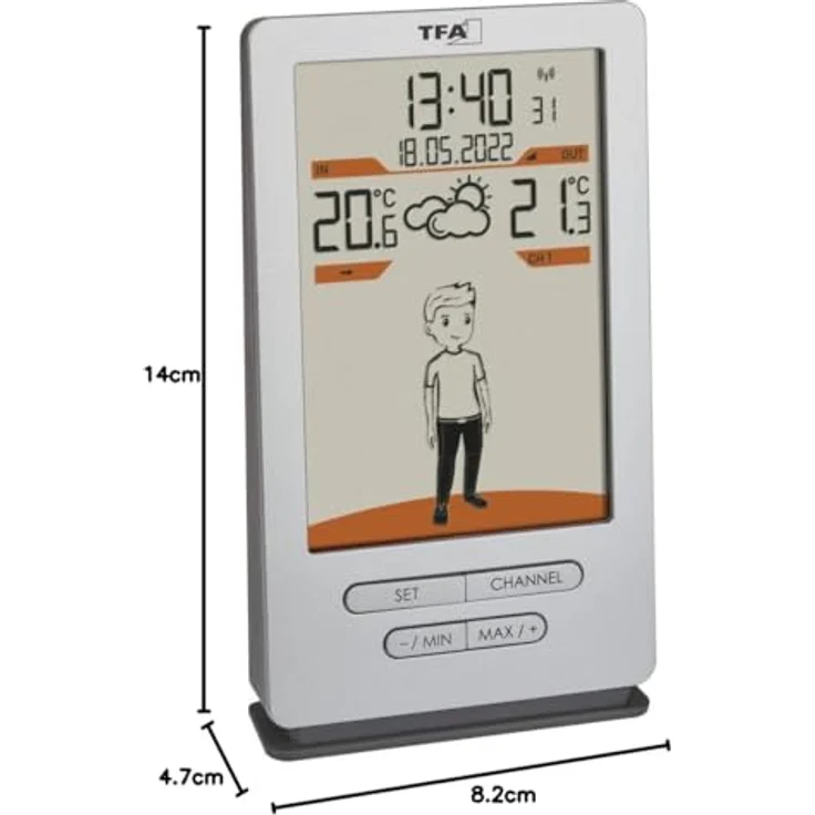 TFA Weather Jack, Wetterstation mit 28 Bekleidungsvarianten, Silber – Bild 6