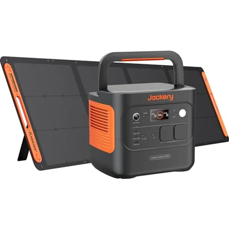 Jackery Explorer 2000 v2, Tragbare Powerstation mit 2042Wh LiFePO4 Batterie und 2200W Ausgang, inkl. 200W Solarpanel für Camping und Off-Grid Nutzung