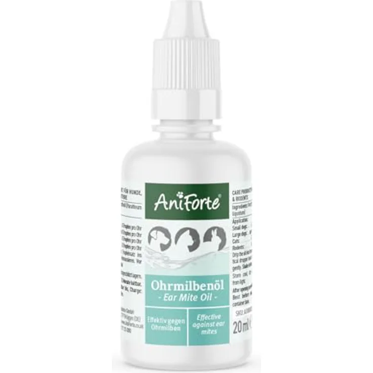 AniForte Ohrmilbenöl für Hunde, Katzen, Nagetiere, Haustiere 20ml - Sanfte Pflege bei Ohrmilben, Ohrentropfen Milben, Juckreiz im Ohr, Ausfluss