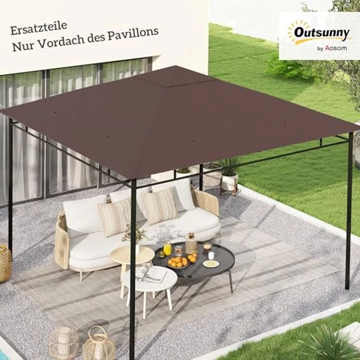 Outsunny Pavillon-Ersatzdach 298x295 cm Kaffee, wasser- und UV-beständig, mit 8 Wasserablasslöchern – Bild 3