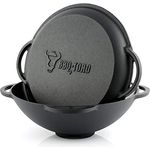 BBQ-Toro Gusseisen Kazan mit Deckel I Traditioneller Gusstopf I Kasan mit abgeflachtem Boden I Grillwok schwarz