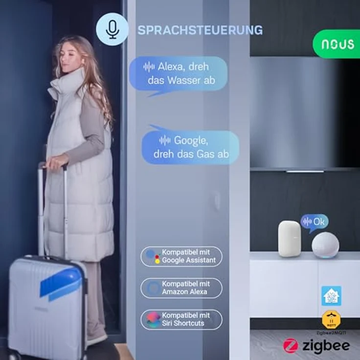 NOUS LZ3 ZigBee Wasserventil, Smart Home Bewässerungssteuerung mit Google Assistant und Amazon Alexa, TUYA App, manuelle Rückstellfunktion, einfache Installation – Bild 3