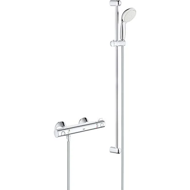 Grohe Grohtherm 800 | Brause- und Duschsystem - Thermostat -Brausebatterie | Inklusive Brausegarnitur | Schutz vor Hautverbrennungen bei 38 °C und 43 °C | Chrom | 34566001, 900 mm – Bild 1