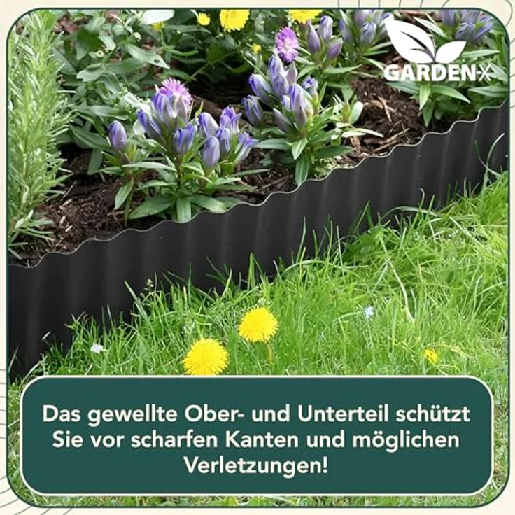 GARDENIX Rasenkante Kunststoff 9m, Höhe 20 cm - Flexibel und wetterbeständig, Beeteinfassung Anthrazit für Blumenbeet – Bild 5