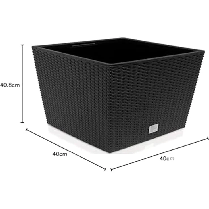Prosperplast quadratisch Blumentopf in Rattan-Optik Rato Serie anthrazit Volumen 64 L, schwarz, 39 x 39 x 40,5 cm, DRTS400L-S433 – Bild 2