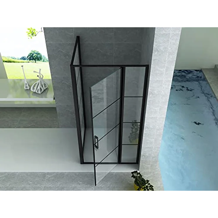 Aloni Duschkabine Schwingtür + Festelement + Seitenwand schwarz matt 80x120x200 – Bild 2