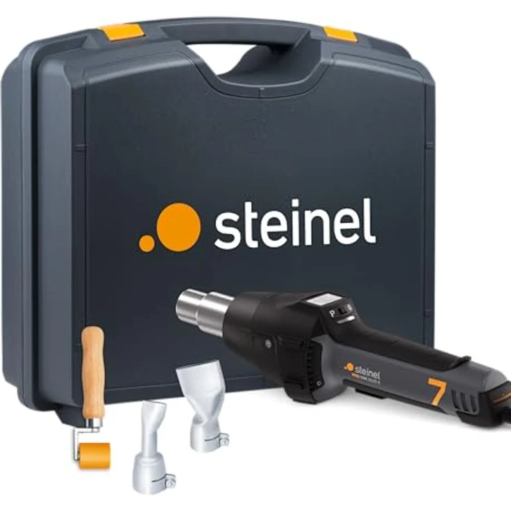 Steinel Heißluftpistole HM 2620 E, 2300 W Heißluftgebläse mit Temperaturregelung 50-700 °C, LCD-Display, komplettes Planen-Set inkl. Düsen und Andrückrolle – Bild 1