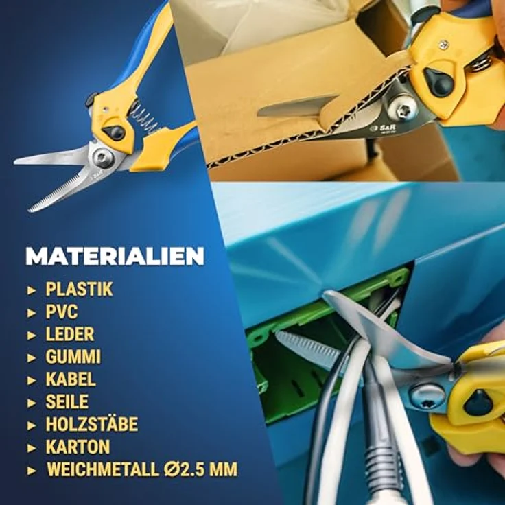 S&R Mehrzweck-Kombischere 200 mm, 50 mm Edelstahl Klinge, Schere HRC 50-54, anpassbare Öffnungsweite, ergonomische Griffe, Universalschere Kombischere – Bild 3
