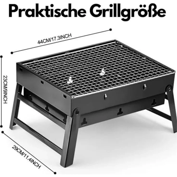 IMEX tragbarer mini BBQ Grill 44x29x23cm kompakt 1,5 kg, Karbonstahlstruktur, lebensmittelechtes Edelstahl-Grillgitter, faltbar - blau – Bild 2