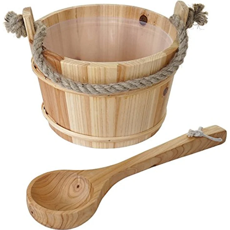 Mendler Saunakübel mit Einsatz HWC-B26, Saunazubehör Saunaeimer Saunakelle Aufguss, Kiefernholz 3,5 L ~ hell-braun – Bild 8