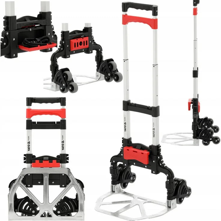 Yato Klappbare Treppen-Sackkarre, Tragfähigkeit bis 60 kg, Aluminium-Plattform, TPR-Räder, inklusive Spanngummis