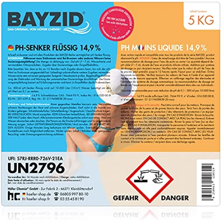 Höfer Chemie GmbH 1 x 5 kg BAYZID pH Minus flüssig 14,9% – Bild 4