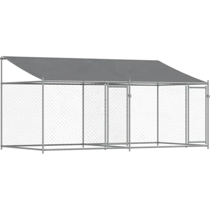 vidaXL Hundezwinger mit Dach und Türen Grau 4x2x2 m Verzinkter Stahl