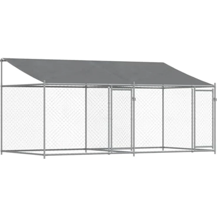vidaXL Hundezwinger mit Dach und Türen Grau 4x2x2 m Verzinkter Stahl – Bild 1