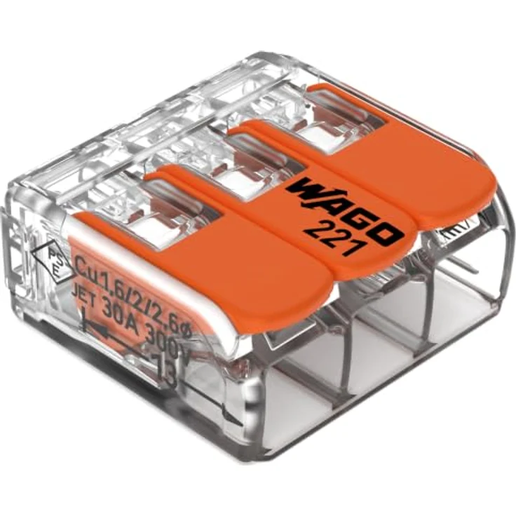WAGO 221-613 Verbindungsklemme, flexibel für Leiterquerschnitte 0.5-6mm², Polzahl 3, transparent orange – Bild 2