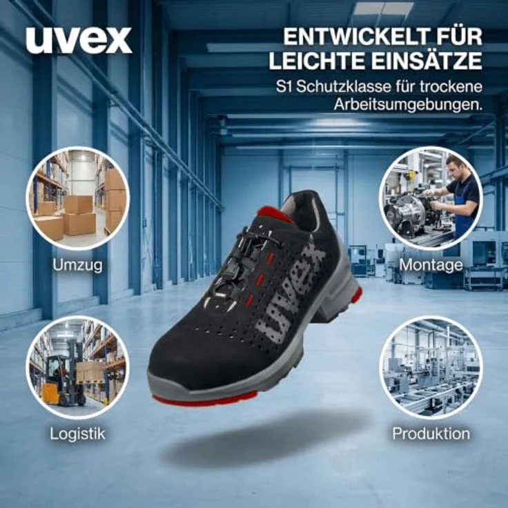 Uvex 8546, Unisex Sicherheitsschuhe, Schwarz/Grau/Rot, S1 FO, rutschfest, Schnürverschluss, ESDfähig – Bild 4
