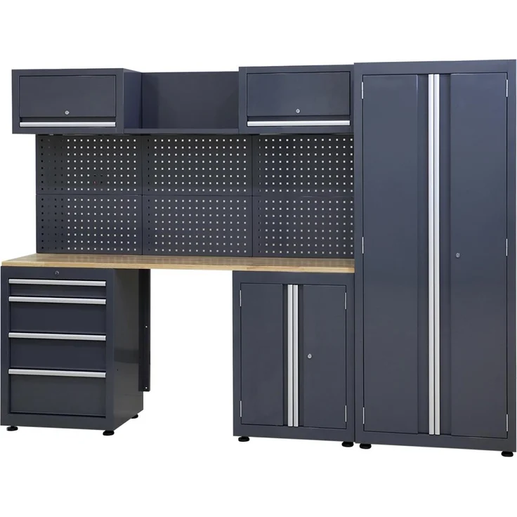 HTI-Living Werkstattschrank Werkstattwand Havel, modularer Aufbewahrungsschrank aus grauem Industrystahl mit abschließbaren Türen und höhenverstellbaren Füßen, 259,20 cm x 183 cm