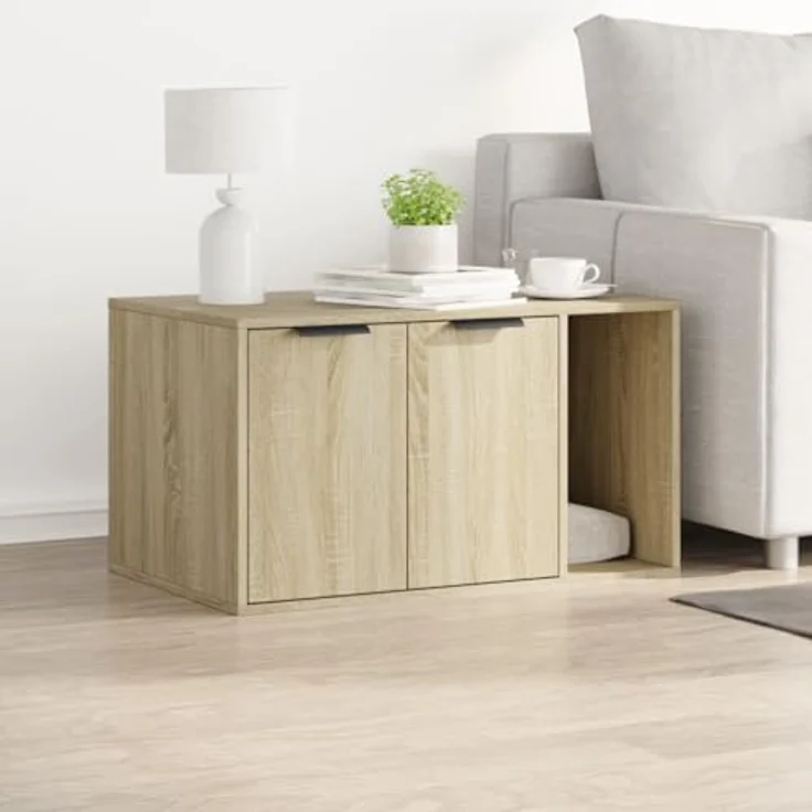 vidaXL Katzenklo Schrank, Katzenschrank Katzentoilette Beistelltisch, Sonoma Eiche Holzwerkstoff, Verstecktes Design – Bild 3