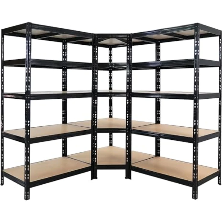 Proregal Eckregal Mega Deal + 2x Schwerlastregal Tiger, Schwarz, 5 Fachböden, Traglast pro Boden 175 kg, Steckmontage – Bild 8