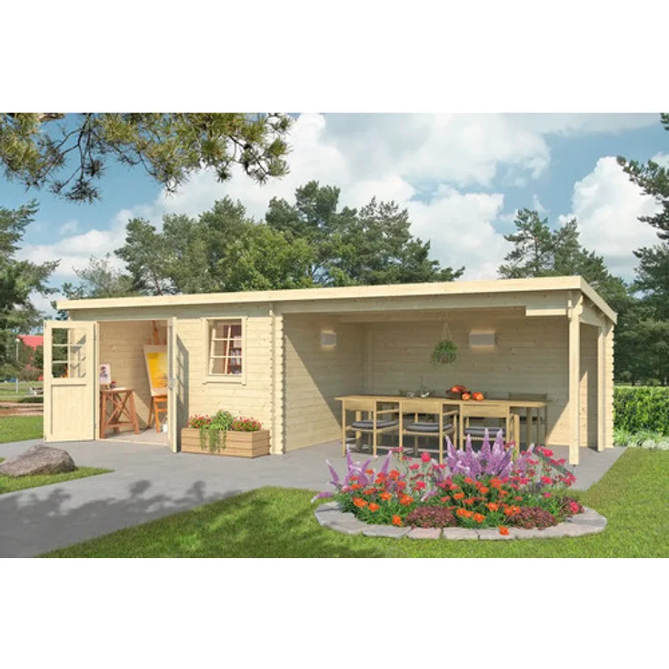 Outdoor Life Gartenhaus Reno, inkl. Schleppdach und Rückwand, 780 x 313,9 cm, natur, vielseitig nutzbar als Unterstellplatz oder Hobbyraum