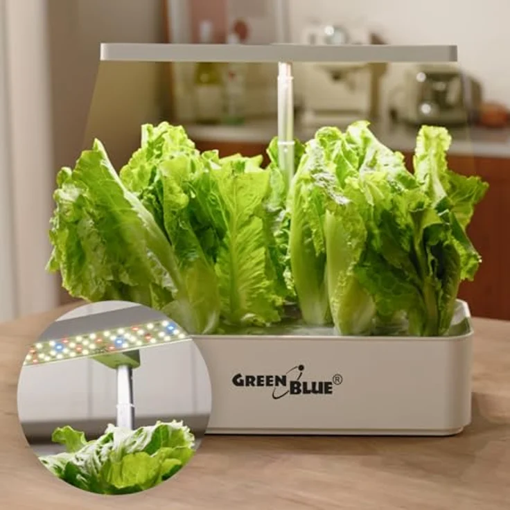 GreenBlue GB133 SMART Blumentopf, Intelligentes Indoor-Pflanzenaufzuchtsystem für 12 Pflanzen, 4L Wassertank, Vollspektrum-LEDs, Weiß – Bild 4