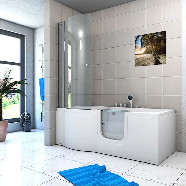 AcquaVapore Komplettdusche Seniorendusche und Sitzwanne mit Tür S12D-TH-AIR-R 85x170 cm, Sicherheitsglas ESG, Whirlp, Weiß