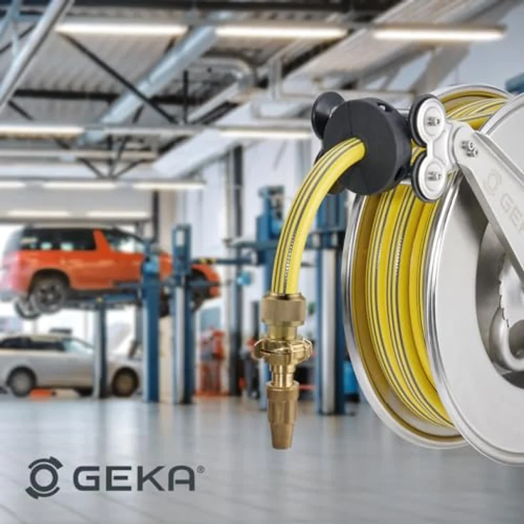 GEKA plus automatischer Schlauchaufroller EA15SK, Edelstahlkonstruktion mit automatischem Rückzug und individuellem Schlauchstopper, 52 x 45 x 23,5 cm – Bild 5