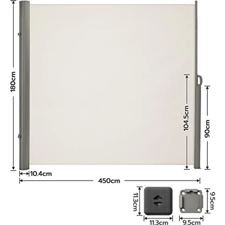 LARMNEE Alu-Seitenmarkise EBE1845BP02, ausziehbar 180 x 450 cm, Sichtschutz und Sonnenschutz, blickdicht, für Balkon und Terrasse, Beige – Bild 2