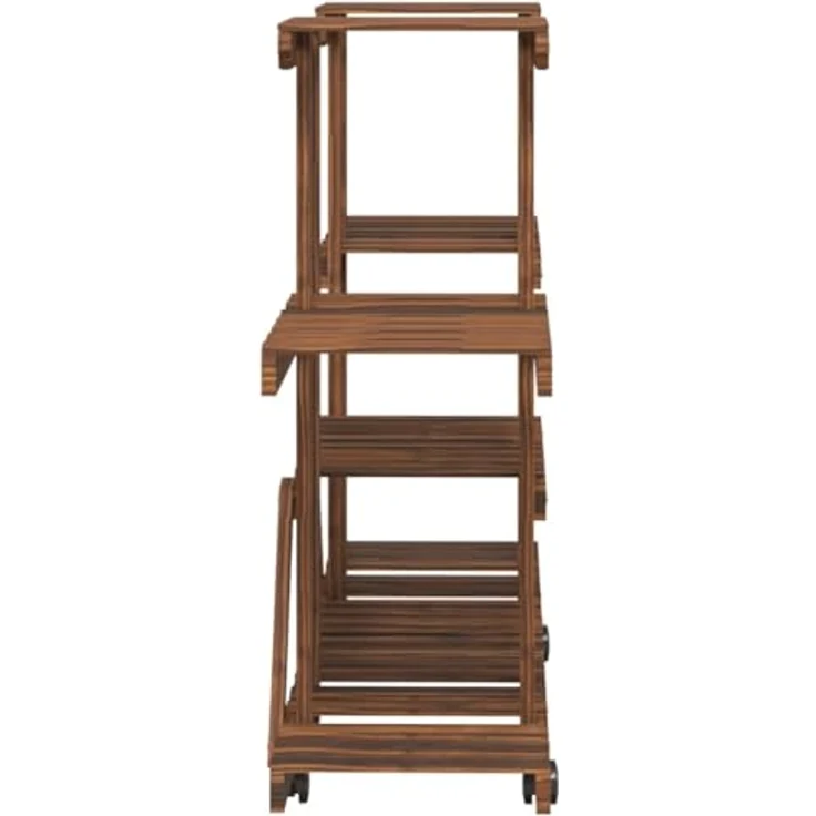 vidaXL Blumenständer, Pflanzständer mit Rollen 110x25x78 cm Massivholz Tanne, Karbonisiertes Braun, mit drehbaren Rollen – Bild 7