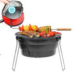 eyepower Faltbarer BBQ Grill mit Kühltasche - Ø 28cm Holzkohlegrill Klappbar mit Füssen - Grill für Unterwegs - Campinggrill Holzkohle Klappbar Minigrill Kohle Camping Kohlegrill Holzkohlegrill Klein