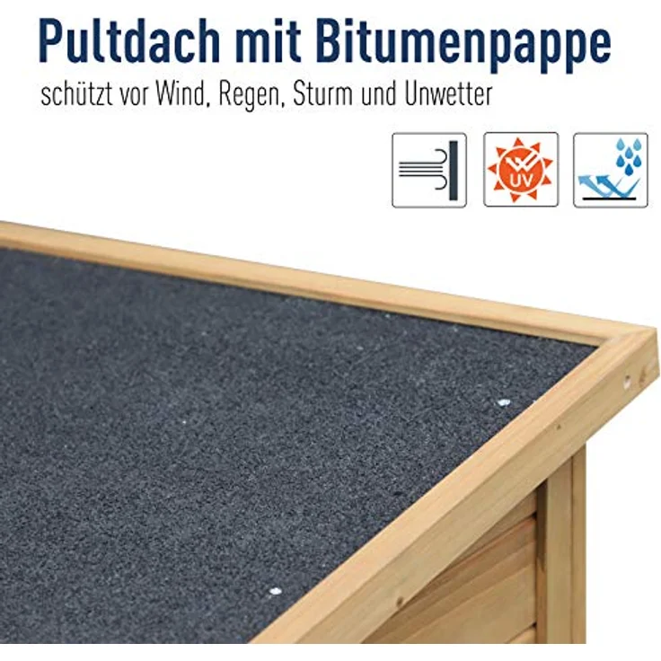 Outsunny Gartenschrank Holz Gerätehaus Geräteschuppen Geräteschrank Holzhütte Pultdach Bitumenpappe Lamellentüren Natur 87 x 46,5 x 96,5 cm – Bild 4