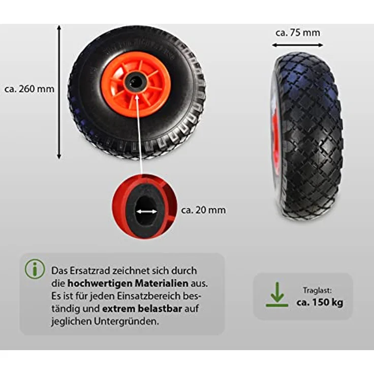 2x Sackkarrenrad Pannensicher 260mm 3.00-4 PU Sackkarre Ersatzrad Rad - Preisvergleich – Bild 4