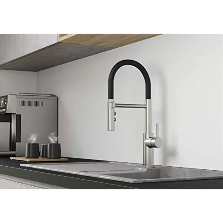 Blanco CATRIS-S Flexo Küchenarmatur, PVD steel, Hochdruck, zweistrahlige Brause mit Magnethalterung, schwenkbar 360° – Bild 2