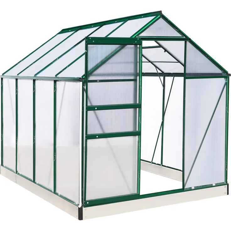 BRAST Gewächshaus Aluminium 250x190x195cm Grün mit Fundament rostfrei TÜV geprüft Alu Treibhaus Glashaus Tomatenhaus