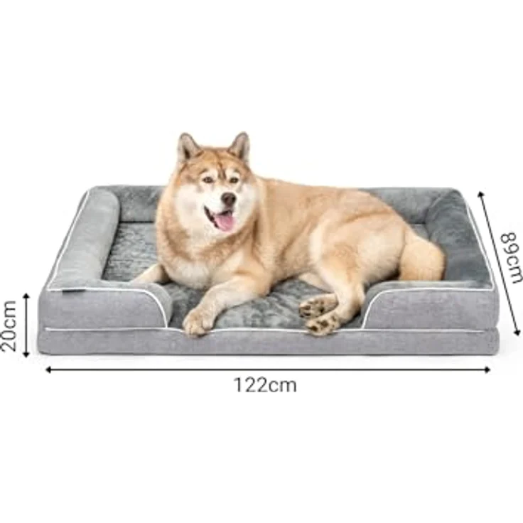 lionto orthopädisches Hundebett mit erhöhtem Rand, 122x89x20 cm, robustes Hundekissen aus weichem Flanell, abnehmbarer & waschbarer Bezug, rutschfest, grau, für kleine & große Hunde + Katzen – Bild 5