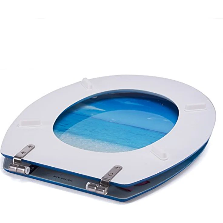 MSV WC-Sitz Paradise, MDF, 42,5 cm x 36,5 cm x 5 cm, mit Edelstahl-Scharnieren, blau, hygienische Oberfläche, feuchtigkeitsbeständig – Bild 7