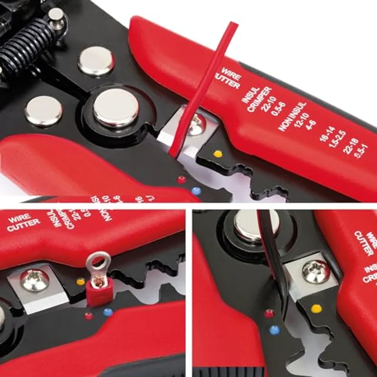Sintron Tools Kombi-Abisolierzange CWS2, 3in1 Zange zum Schneiden, Abisolieren und Crimpen, SK5 Carbonstahl, ergonomischer gummierter Griff, einstellbarer Abisolier-Druck, 10-24 AWG – Bild 4