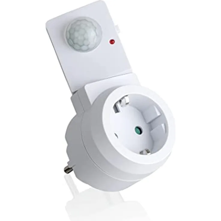 SEBSON Zwischenstecker PIR Bewegungsmelder, drehbarer Sensor, Schuko Stecker 230V, Steckdose programmierbar, max. 1000W LED geeignet - Steckdosenadapter, Weiß