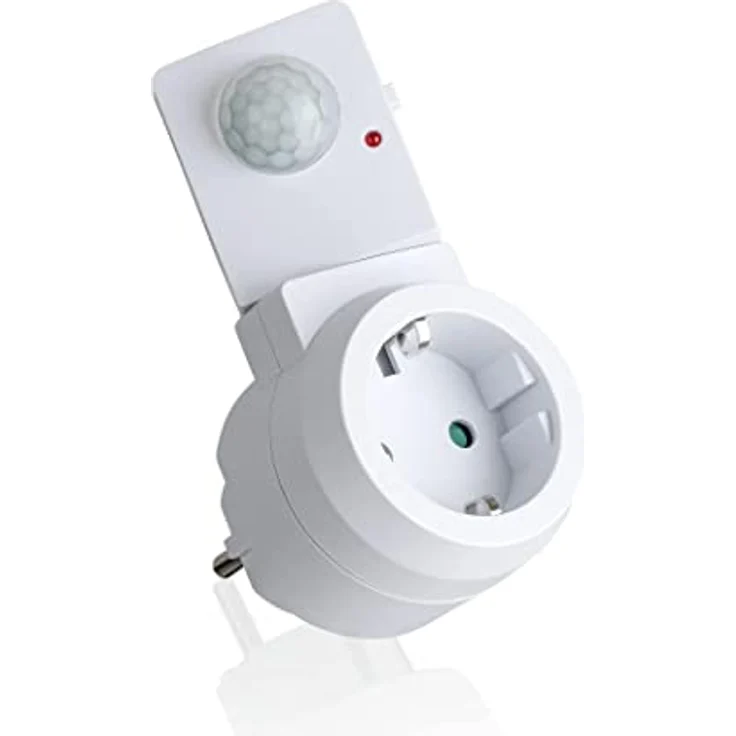 SEBSON Zwischenstecker PIR Bewegungsmelder, drehbarer Sensor, Schuko Stecker 230V, Steckdose programmierbar, max. 1000W LED geeignet - Steckdosenadapter, Weiß – Bild 1