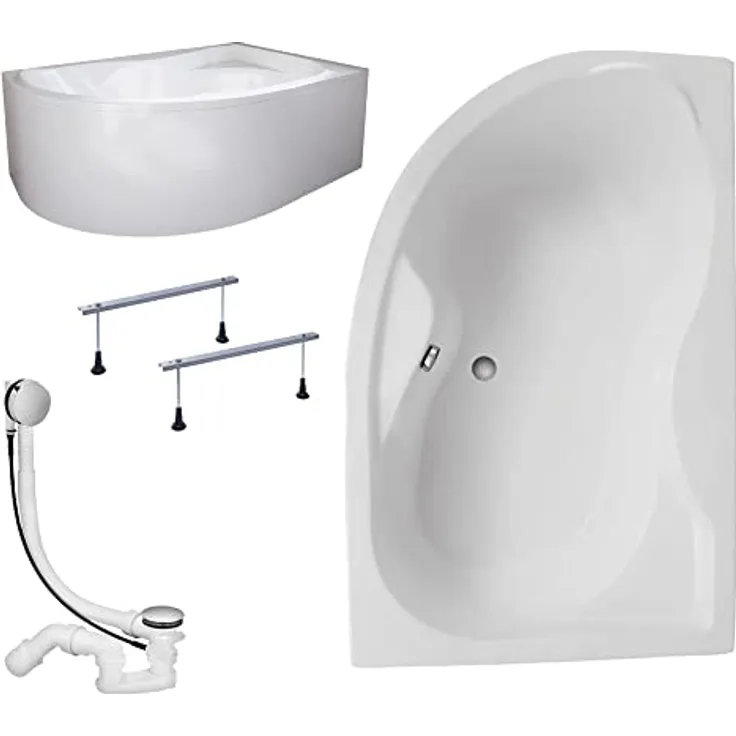 KOLMAN Badewanne Eckbadewanne Dora 170x110 Rechts mit Acrylschürze - Ablaufgarnitur VIEGA & Füße