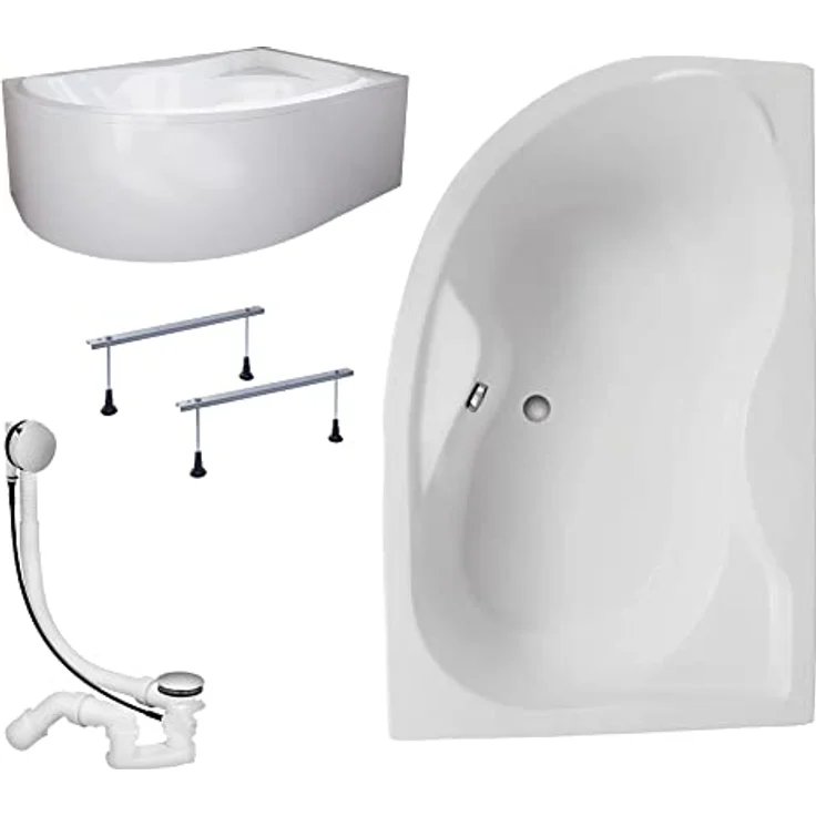 KOLMAN Badewanne Eckbadewanne Dora 170x110 Rechts mit Acrylschürze - Ablaufgarnitur VIEGA & Füße – Bild 1
