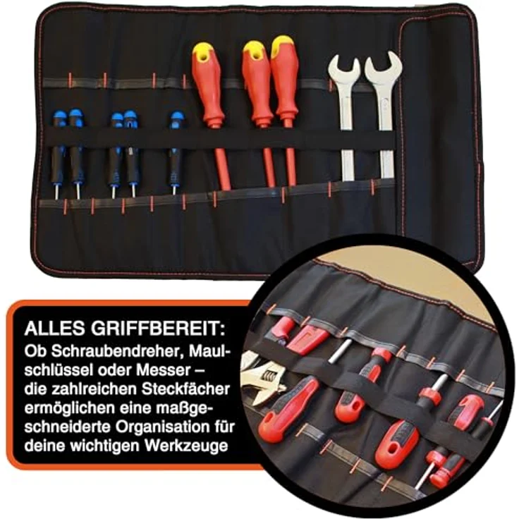 YPC VarioRoll XL, Werkzeugtasche rollbar 56x34cm mit 20 Steckfächern und 15 Schlaufen, wasserfestes Oxford 600D Polyester – Bild 4