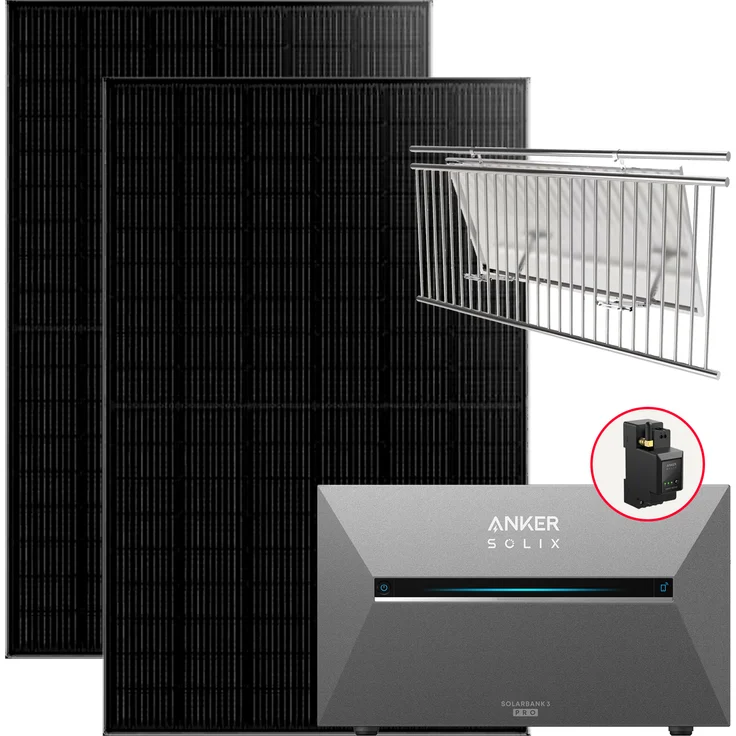 Anker Balkonkraftwerk 910W Komplettes Set mit Solarbank 3 Pro E2700, 2x 455W JA SOLAR Module, Halterung für Balkongeländer, IP65, 10 Jahre Garantie