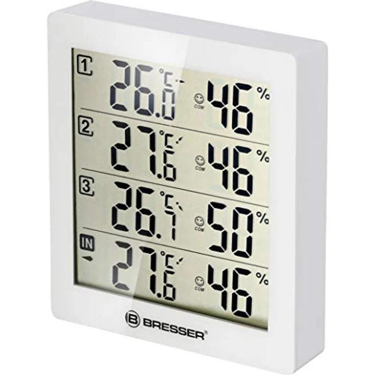 Bresser Temeo Hygro Quadro Thermohygrometer für 4 Messpunkte, weiß, 10.4 x 2.5 x 12 cm – Bild 4