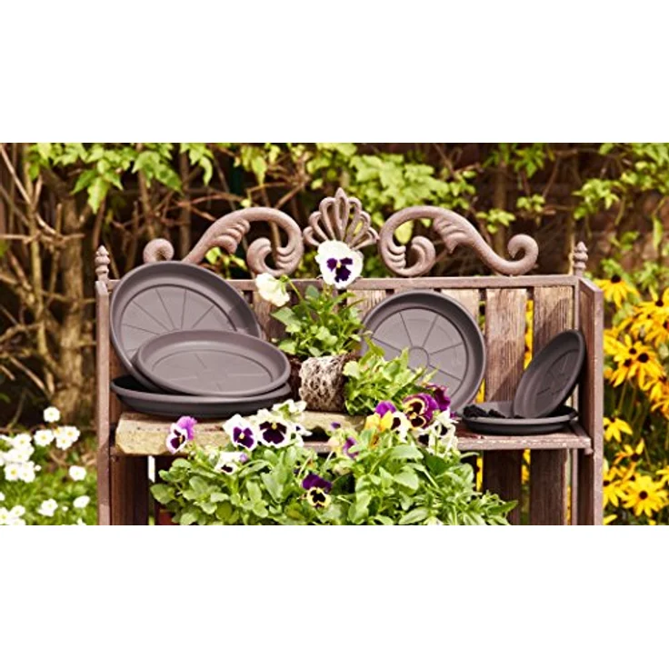 Greemotion Blumentopfuntersetzer Taupe - Untersetzer Blumen 24 cm Durchmesser 3,1 cm Höhe - Frostsicherer Pflanzkübel Untersetzer aus Kunststoff – Bild 2