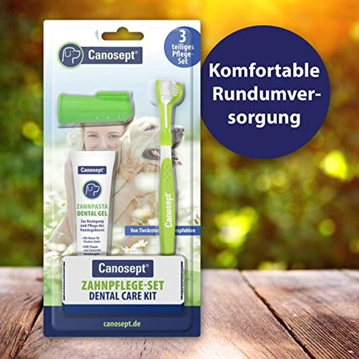 Canosept Zahnpflege Hund (3-teiliges Set) - Hundezahnbürste – Hundezahnpasta – Fingerlinge - Zur optimalen Zahnreinigung bei Mundgeruch - Zahnstein – Zahnpflege – Bild 4