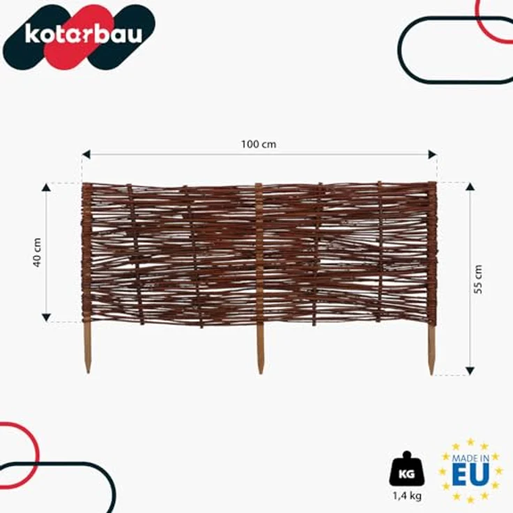 KOTARBAU® Beetbegrenzung aus Weide, 100 x 40 cm, ökologische Weidenpalisade für Gartenbeete und Rasenkanten – Bild 3
