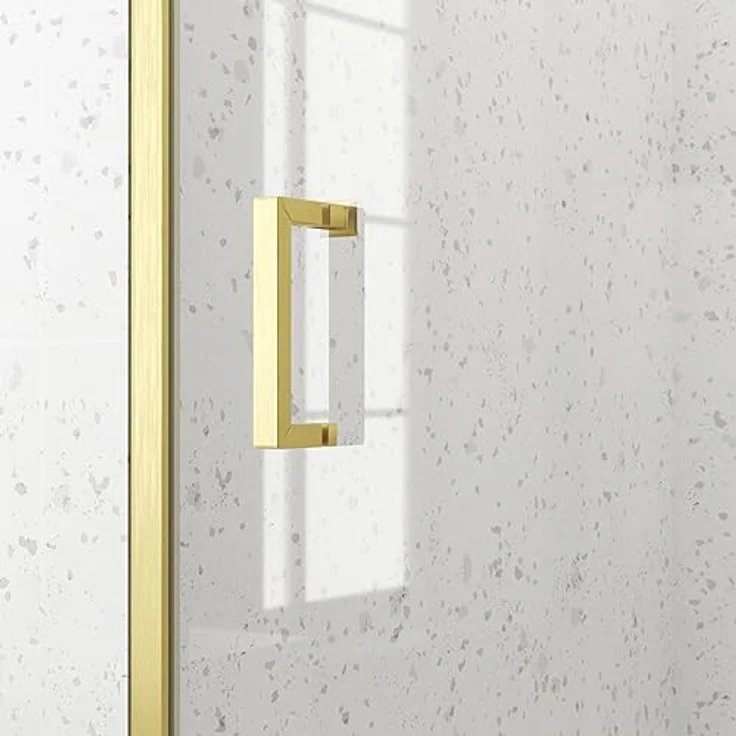 Marwell Walk-in-Dusche Golden Stage, Einscheibensicherheitsglas, Schiebetür mit Öffnungsbreite 49 cm, goldene Aluminiumprofile – Bild 4