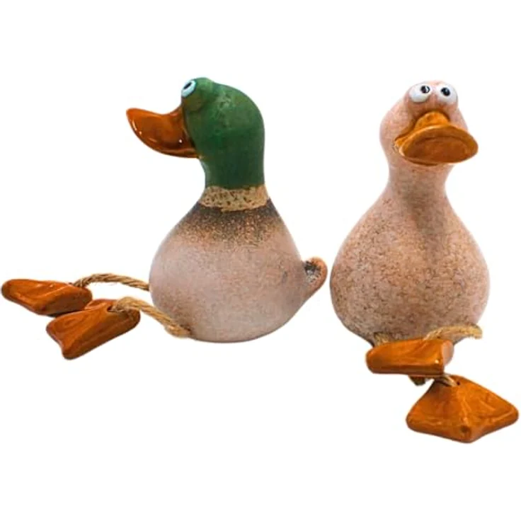 Dekohelden24 2er Set Kantenhocker Ente, Deko-Enten aus Steingut in Braun, Gartenfigur L/B/H 6 x 7 x 10 cm – Bild 3